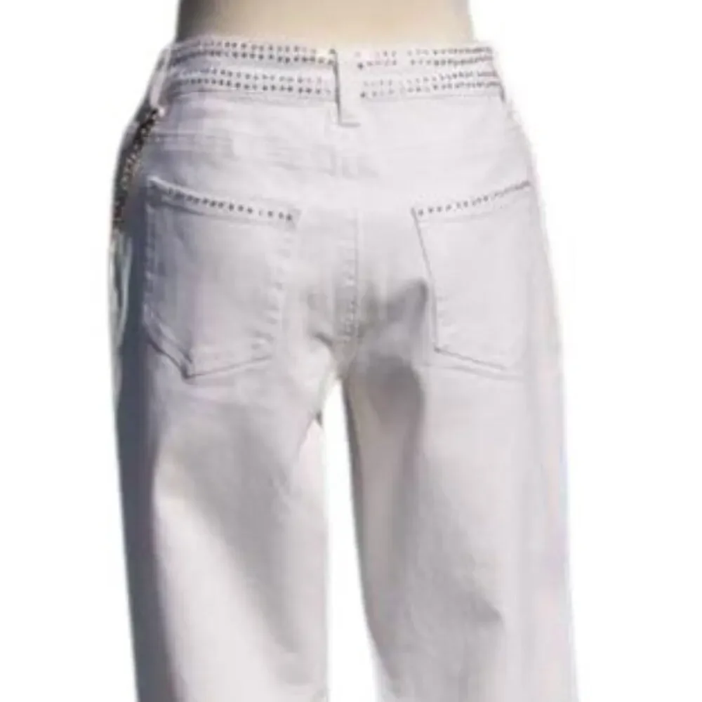 Cache White Denim Embellished Flare Jean Pant Rhinestone Chain Belt New $168 NWT - Picture 6 of 8
